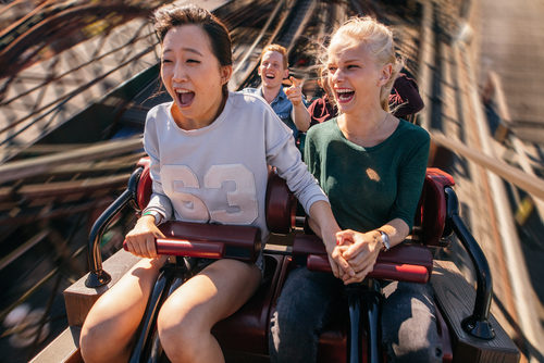 Two women on a roller coaster - Fear or Excitement